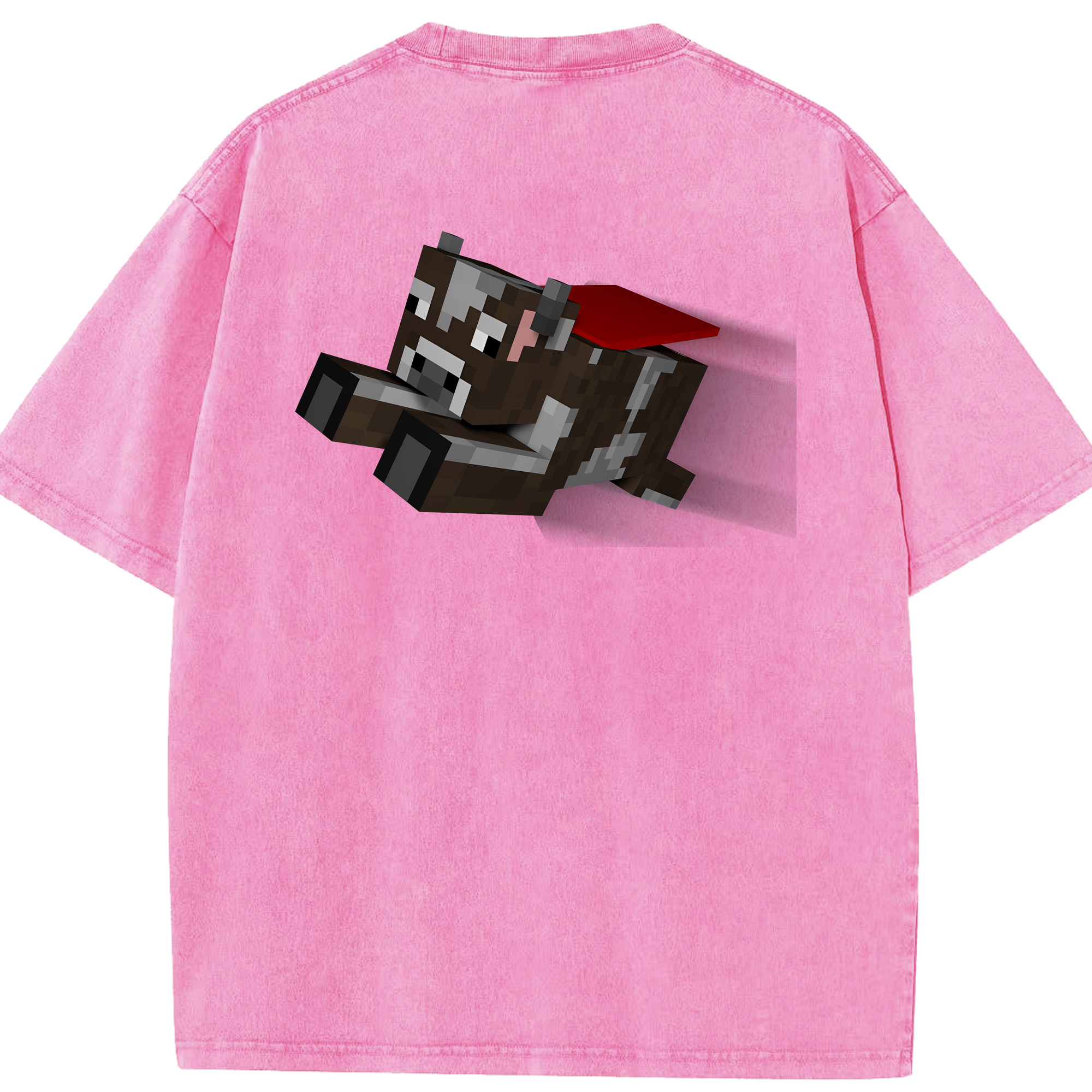 （画像用） マインクラフト ブロックの世界 Minecraft MC Block world 綿100% ヴィンテージ風 半袖Tシャツ（背面プリント）